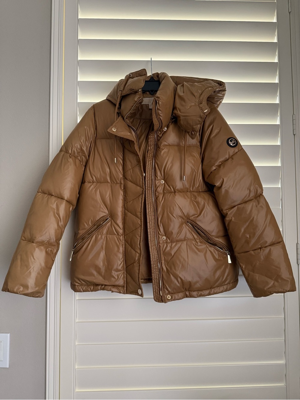 Michael Kors Brown Quilted Puffer Jacket with Hood
